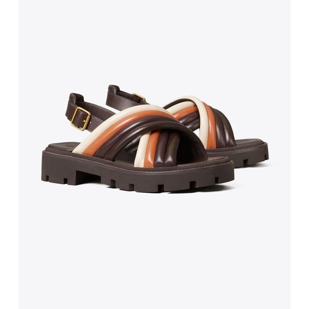 New Tory Burch Slingback Lug Sole Sandals in Brown Multi Size 7